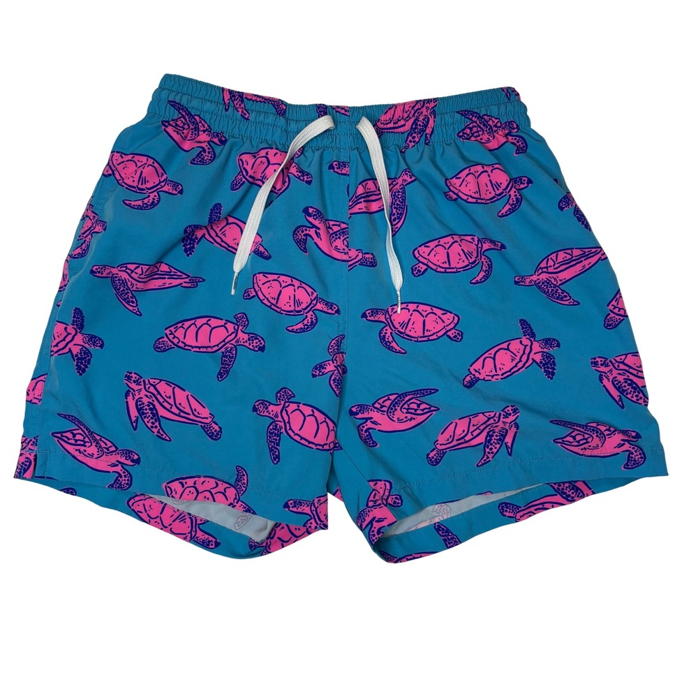 Chubbies Tortugas Classic Lined Swim‎ Trunks Medium Blue Pink Turtle Print